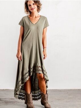 Vanessa Alexandra Hi-low Dress size S Eyelet Crochet Hem grey Cotton Beach